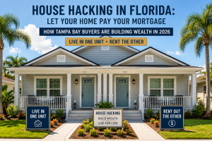House hacking duplex property in Florida showing how Tampa Bay buyers can live in one unit and rent the other to build wealth in 2026